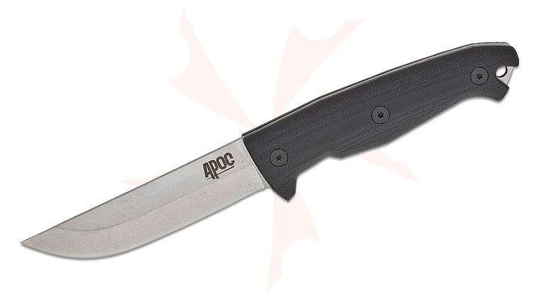 CAS Iberia APOC Survival Tools Wallace Large Puukko Fixed Blade Knife 4.25 inch D2 Titanium Coated Blade, Black G10 Handles, Kydex Sheath with Fire Steel
