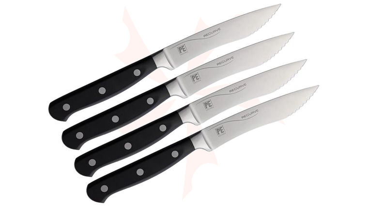 Apogee 4 Piece 4.5 inch Recurve Steak Knife Set, Black Polypropylene Handles