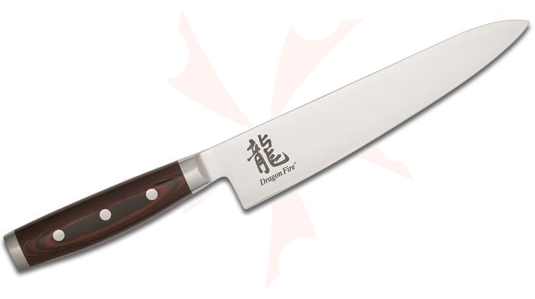 Apogee Dragon Fire 8.5 inch Chef's Knife, Red/Black Micarta Handles