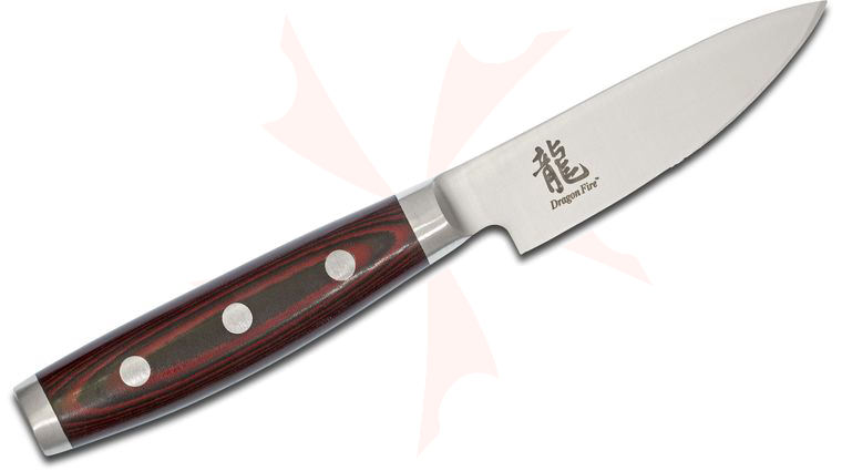 Apogee Dragon Fire 3.5 inch Paring Knife, Red/Black Micarta Handles