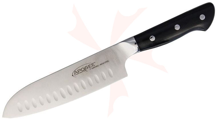 Apogee Dragon Storm 7 inch Satin Santoku Knife, Black G10 Handles