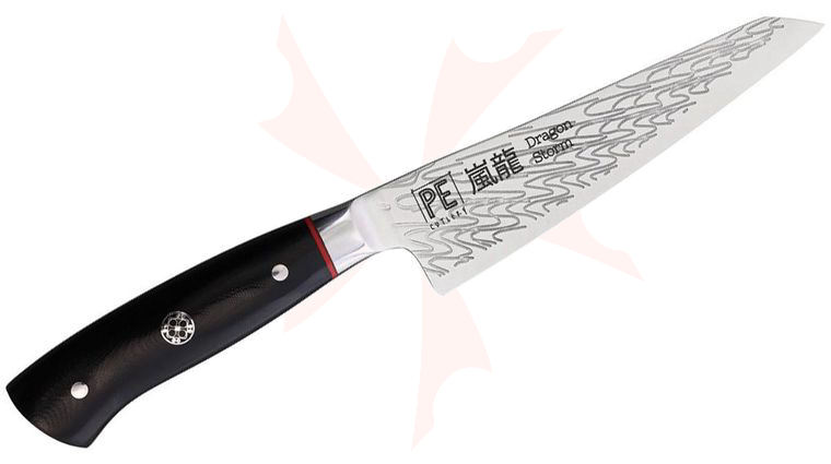 Apogee Dragon Storm 6 inch Acid Etched Honesuki Knife, Black G10 Handles