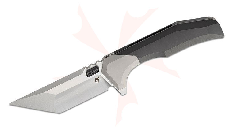 Arcane Design The NECRONAUT V3 Flipper Knife 3.5 inch MagnaCut Satin Compound Tanto Blade, Black PVD Titanium Handles with Gray Aluminum Bolsters