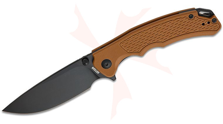 ArtisanCutlery Tradition V2 Flipper Knife 3.58 inch AR-RPM9 Black PVD Drop Point Blade, Brown G10 Handles