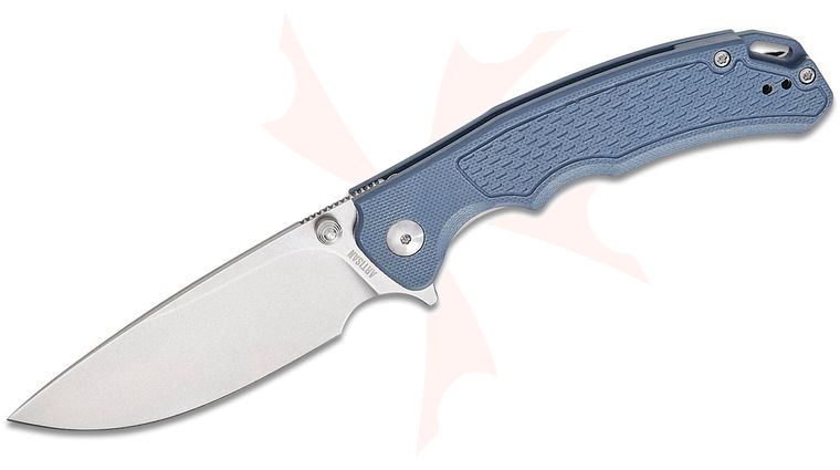 ArtisanCutlery Tradition V2 Flipper Knife 3.58 inch S35VN Stonewashed Drop Point Blade, Blue G10 Handles