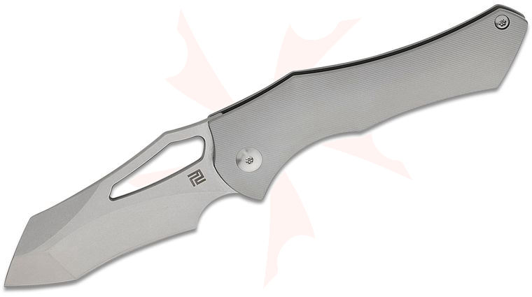 ArtisanCutlery Michal Gavac Gavko Baskin Folding Knife 2.95 inch S90V Stonewashed Compound Recurve Blade, Gray Milled Titanium Handles
