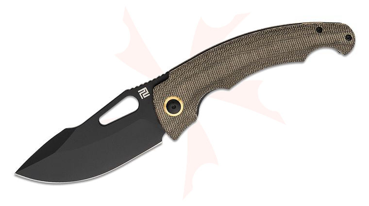 ArtisanCutlery Xcellerator Folding Knife 3.86 inch AR-RPM9 Black Harpoon Blade, OD Green Micarta Handles