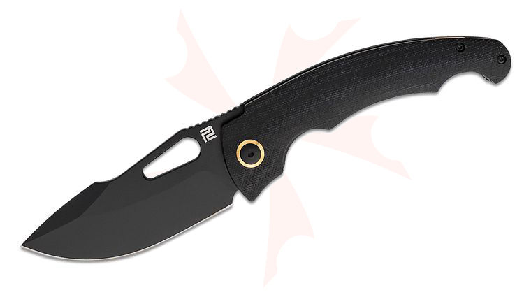 ArtisanCutlery Xcellerator Folding Knife 3.86 inch AR-RPM9 Black Harpoon Blade, Black Micarta Handles