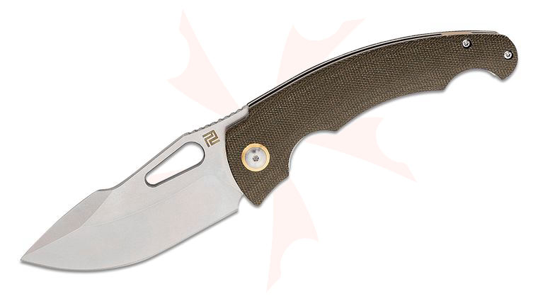 ArtisanCutlery Xcellerator Folding Knife 3.86 inch AR-RPM9 Stonewashed Harpoon Blade, OD Green Micarta Handles