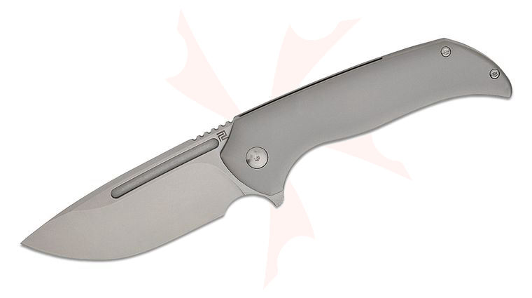 ArtisanCutlery Trux Frame Lock Flipper Knife 3.61 inch S35VN Stonewashed Drop Point Blade, Bead Blasted Titanium Handles