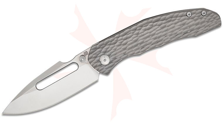 ArtisanCutlery Boa Frame Lock Front Flipper Knife 3.12 inch S35VN Sand Polished Harpoon Blade, Gray Stippled Titanium Handles