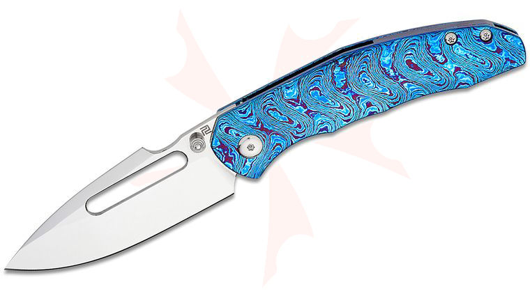 ArtisanCutlery Boa Frame Lock Front Flipper Knife 3.12 inch S90V Mirror Polished Harpoon Blade, Timascus Handles