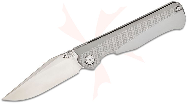 ArtisanCutlery Nick Rogers Caruso Frame Lock Folding Knife 3.54 inch S90V Sand Polished Clip Point Blade, Milled Sand Blasted Titanium Handles