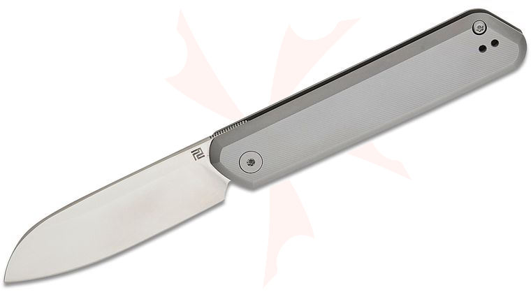 ArtisanCutlery Io Frame Lock Front Flipper Knife 2.93 inch S90V Sand Polished Sheepsfoot Blade, Gray Milled Titanium Handles