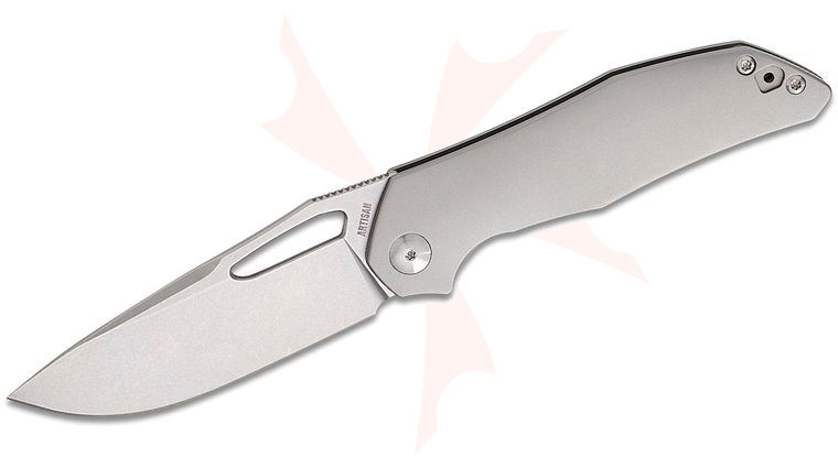 ArtisanCutlery Keras 1880G-GY Folding Knife 3.31 inch S35VN Stonewashed Drop Point Blade, Titanium Handles