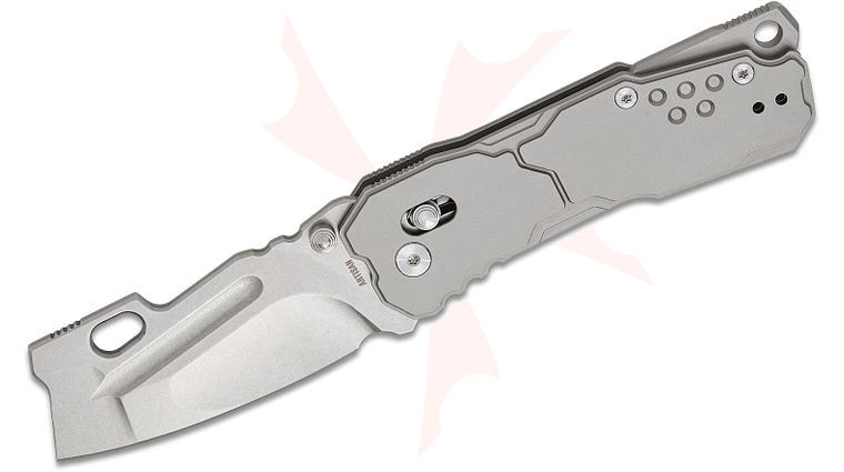 ArtisanCutlery Butcherling 1881G-GY Flipper Knife 3.23 inch S35VN Stonewashed Modified Cleaver Blade, Gray Titanium Handles