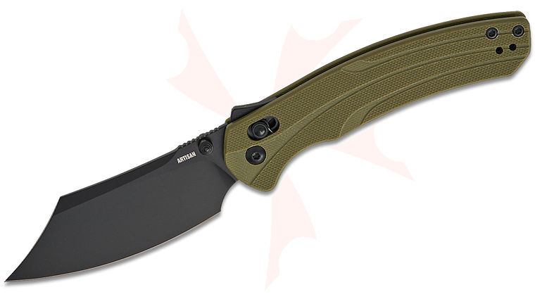 ArtisanCutlery Simoon 1882P-BGN Recoil Lock V2 Folding Knife 3.47 inch AR-RPM9 Black PVD Bowie Blade, Green G10 Handles