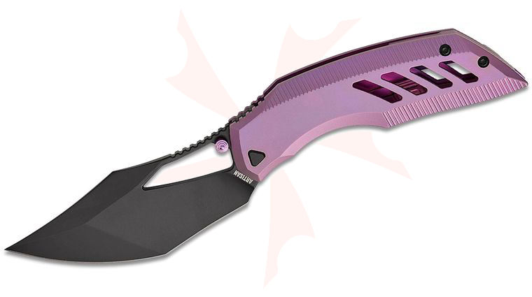 ArtisanCutlery Dark Wing Frame Lock Front Flipper Knife 3.63 inch S35VN Black PVD Modified Clip Point Blade, Purple Anodized Titanium Handles