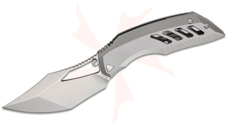 ArtisanCutlery Dark Wing Frame Lock Front Flipper Knife 3.63 inch S35VN Stonewashed Modified Clip Point Blade, Gray Titanium Handles