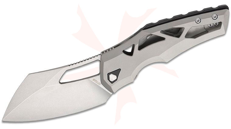 ArtisanCutlery Tortoise Frame Lock Front Flipper Knife 3.7 inch S35VN Stonewashed Modified Sheepsfoot Blade, Blasted Titanium Handles with Black Accents