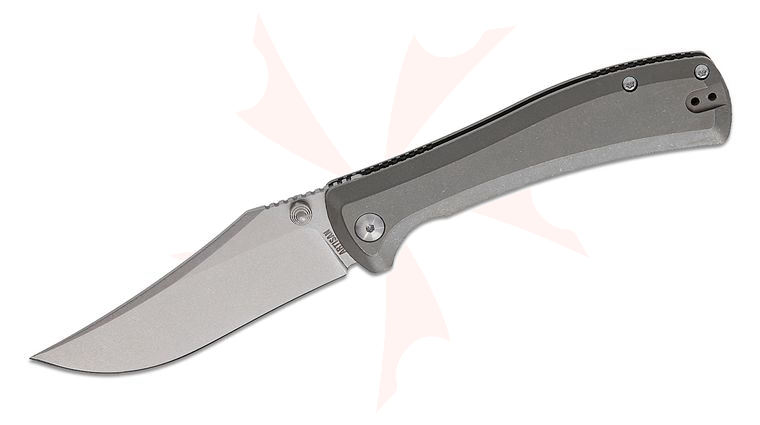 ArtisanCutlery Santee 1888G-GY Folding Knife 3.54 inch CPM-S35VN Stonewashed Clip Point Blade, Stonewashed Titanium Handles