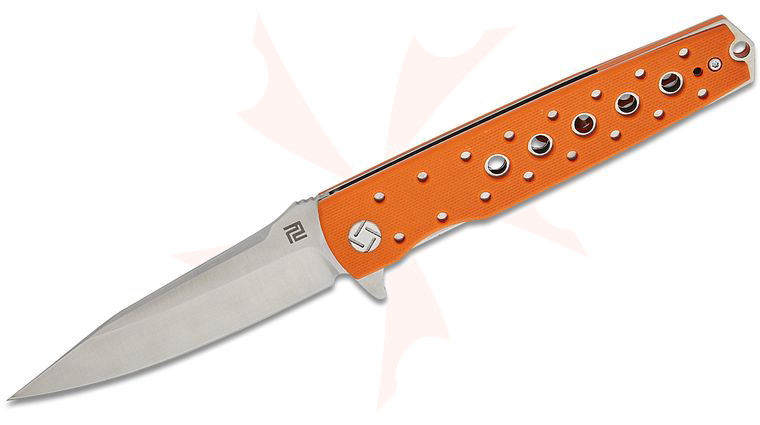 ArtisanCutlery Virginia 1807P-OEF Flipper Knife 3.94 inch D2 Satin Blade, Textured Orange G10 Handles
