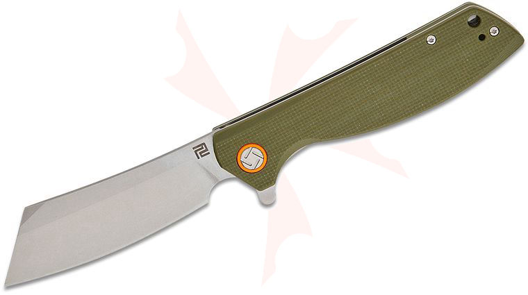 ArtisanCutlery Tomahawk 1815P-GNF Flipper Knife 3.94 inch Stonewashed D2 Cleaver-Style Blade, Textured Green G10 Handles