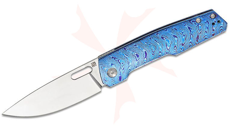 ArtisanCutlery The Gambit King's Gambit Folding Knife 3.5 inch CPM-S90V Mirror Polished Drop Point Blade, Timascus Handles