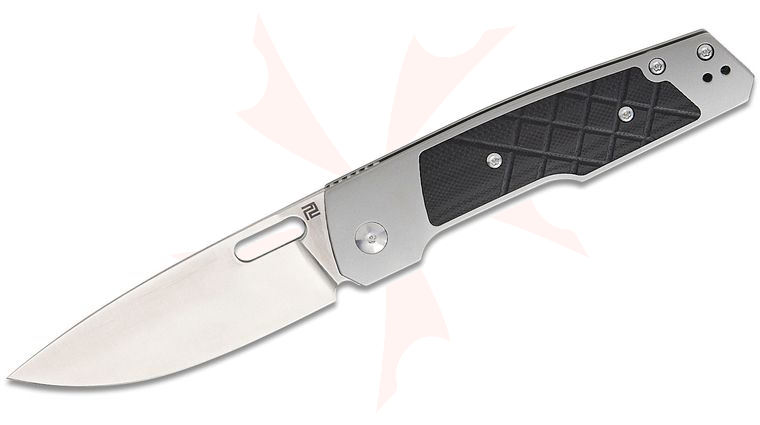 ArtisanCutlery The Gambit G10 Pawn Folding Knife 3.5 inch CPM-S90V Sand Polished Drop Point Blade, Titanium Handles with Black G10 Inlays