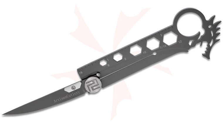 ArtisanCutlery Dragon Folding Knife 3 inch AUS-8 Matte Gray Plain Blade, Matte Gray Stainless Steel Handles w/ Hex Wrenches