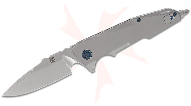 ArtisanCutlery Predator 1706G-GY Flipper Knife 3.75 inch S35VN Stonewashed Blade, Matte Gray Titanium Handles