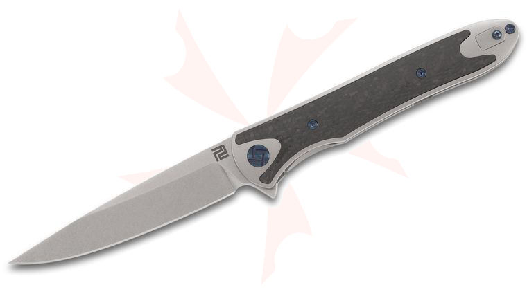 ArtisanCutlery Shark 1707G-GY Flipper Knife 3.97 inch S35VN Stonewashed Blade, Matte Gray Titanium Handles with Carbon Fiber Inlays 