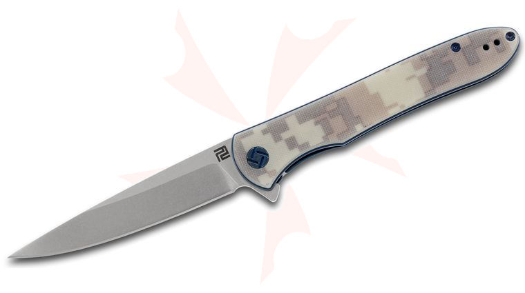 ArtisanCutlery Shark 1707P-CG Flipper Knife 3.94 inch D2 Stonewashed Blade, Camouflage G10 Handles