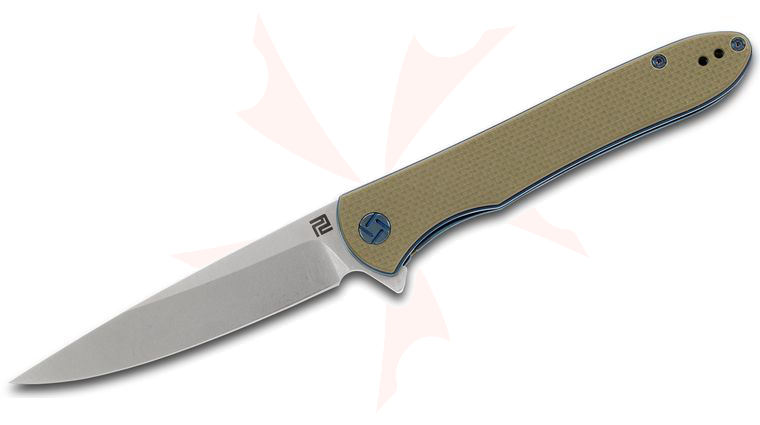 ArtisanCutlery Shark 1707P-GN Flipper Knife 3.94 inch D2 Stonewashed Blade, Green G10 Handles