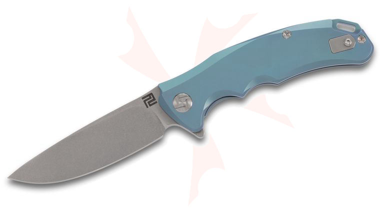 ArtisanCutlery Tradition Flipper Knife 3.1 inch S35VN Stonewashed Blade, Green Anodized Titanium Handles