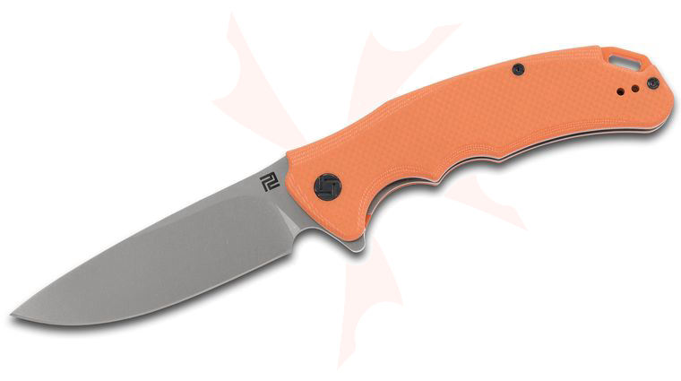 ArtisanCutlery Tradition Flipper Knife 3.94 inch D2 Stonewashed Blade, Orange G10 Handles