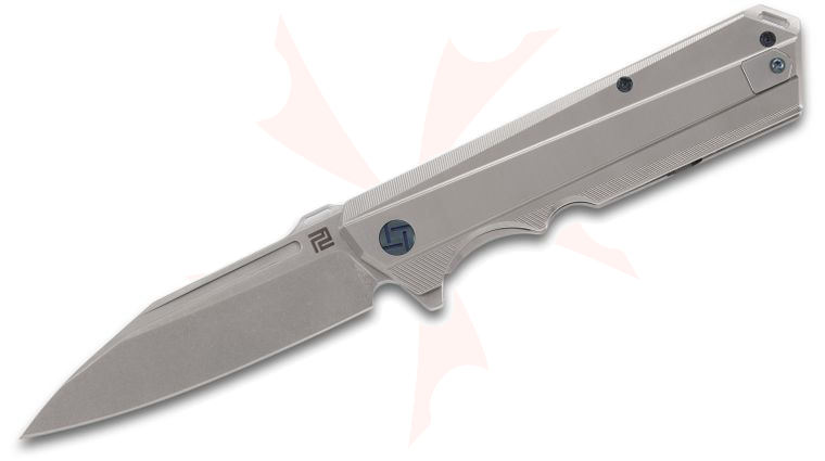 ArtisanCutlery Littoral Flipper Knife 3.75 inch S35VN Stonewashed Blade, Matte Gray Titanium Handles