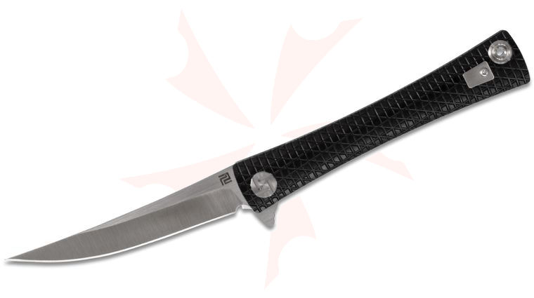 ArtisanCutlery S Waistline 1805G-BKM Flipper Knife 4.06 inch M390 Satin Blade, Black Titanium Handles 
