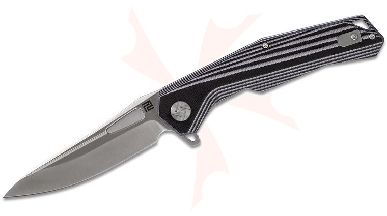 ArtisanCutlery Zumwalt 1808P-BGC Flipper Knife 3.88 inch Satin D2 Drop Point Blade, Contoured Black/White G10 Handles