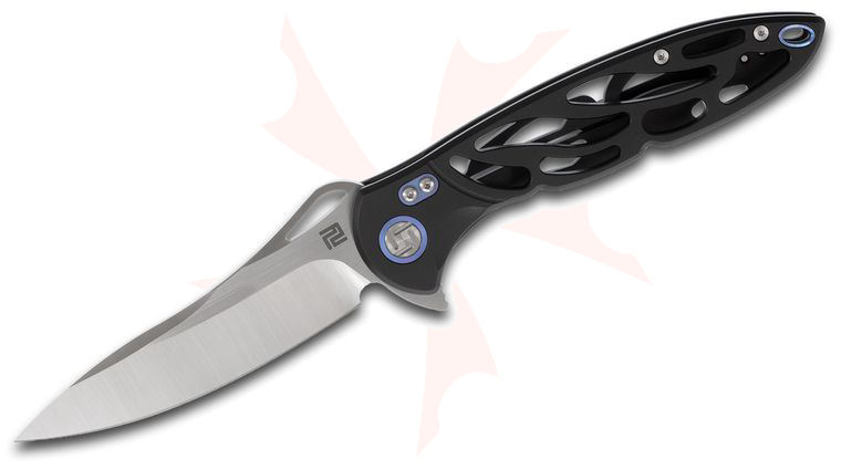 ArtisanCutlery Hoverwing 1801G-BKM Flipper Knife 3.94 inch M390 Satin Blade, Black Titanium Handles
