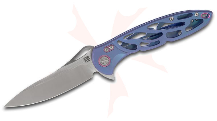 ArtisanCutlery Hoverwing 1801G-BUM Flipper Knife 3.94 inch M390 Satin Blade, Blue Titanium Handles