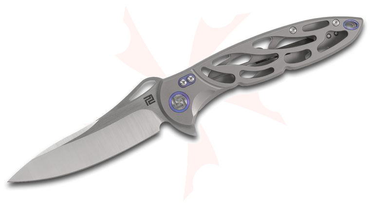 ArtisanCutlery Hoverwing 1801G-GYM Flipper Knife 3.94 inch M390 Satin Blade, Gray Titanium Handles