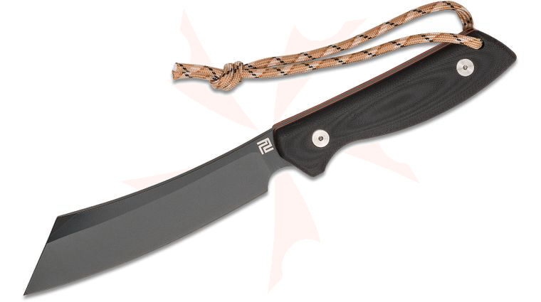 ArtisanCutlery Tomahawk Fixed Blade Knife 6.3 inch Black D2 Cleaver-Style Blade, Contoured Black G10 Handles w/ Orange G10 Liners