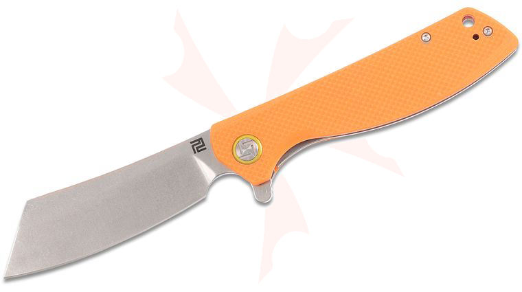 ArtisanCutlery Tomahawk 1815P-OEF Flipper Knife 3.94 inch Stonewashed D2 Cleaver-Style Blade, Textured Orange G10 Handles