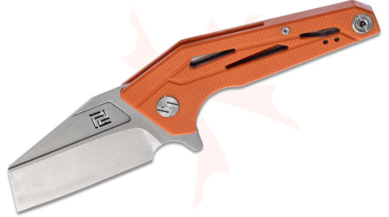 ArtisanCutlery Ravine Flipper Knife 2.91 inch D2 Stonewashed Sheepsfoot Blade, Orange G10 Handles