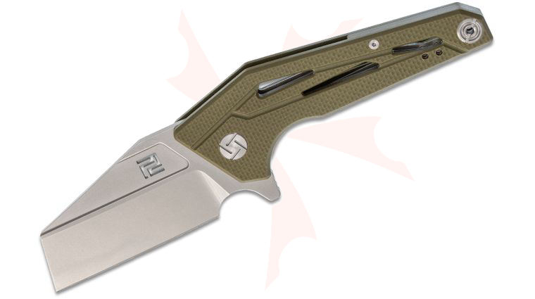 ArtisanCutlery Ravine Flipper Knife 2.91 inch D2 Stonewashed Sheepsfoot Blade, Green G10 Handles
