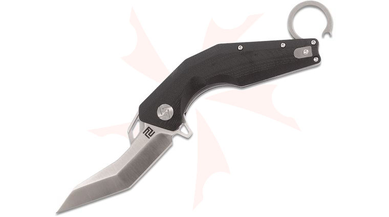 ArtisanCutlery Cobra 1811P-BKC Flipper Karambit 3.15 inch D2 Modified Tanto Blade, Black G10 Handles with Gray Finger Ring