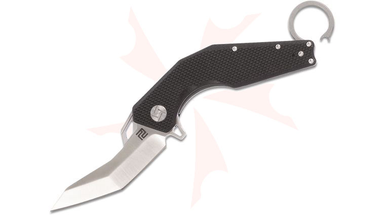 ArtisanCutlery Cobra 1811P-BKF Flipper Karambit 3.15 inch D2 Modified Tanto Blade, Textured Black G10 Handles with Gray Finger Ring