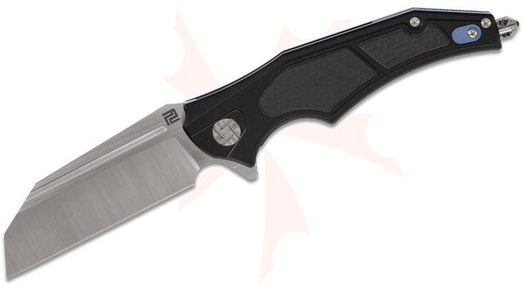 ArtisanCutlery Apache Nomad Flipper Knife 3.82 inch M390 Wharncliffe Blade, Black Titanium Handles with Carbon Fiber Onlays