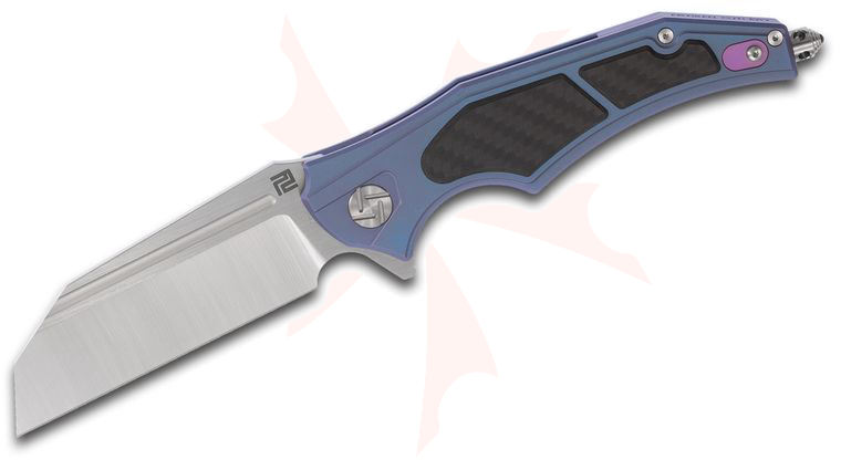 ArtisanCutlery Apache Nomad Flipper Knife 3.82 inch S35VN Wharncliffe Blade, Blue Titanium Handles with Carbon Fiber Onlays